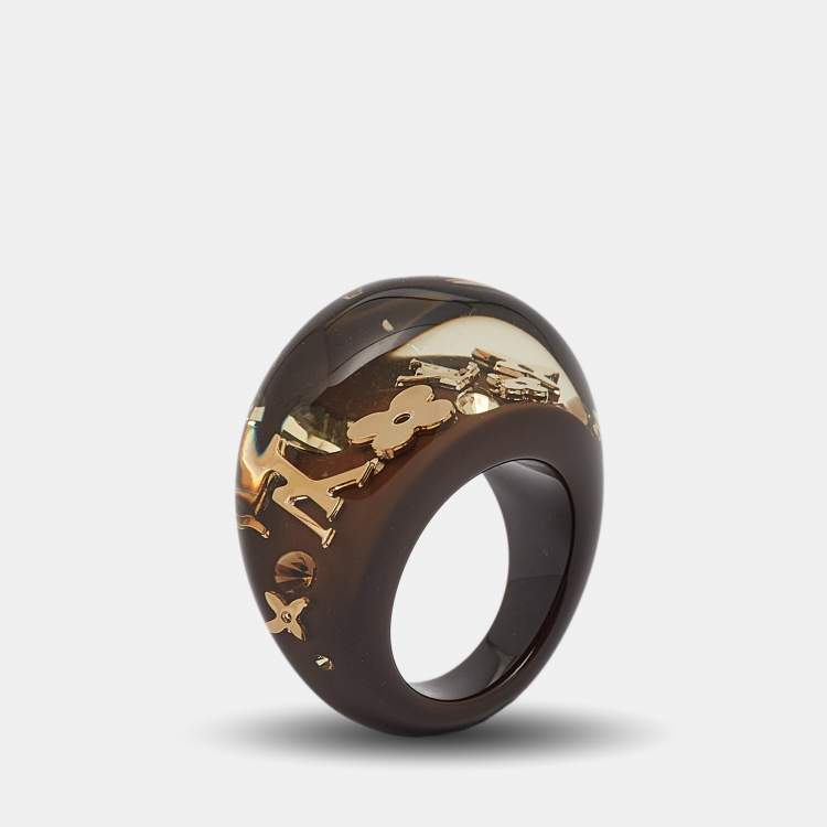 Pre Owned Louis Vuitton  Brown Resin Crystals Gold Tone Ring Size 53