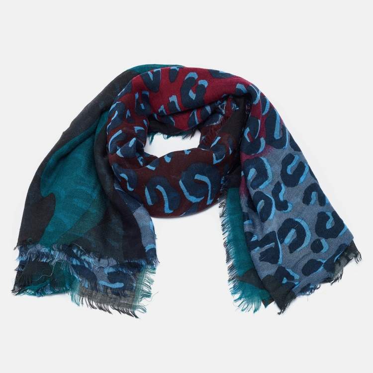 Pre Owned Louis Vuitton Multicolor Leopard Print Cashmere & Silk Scarf
