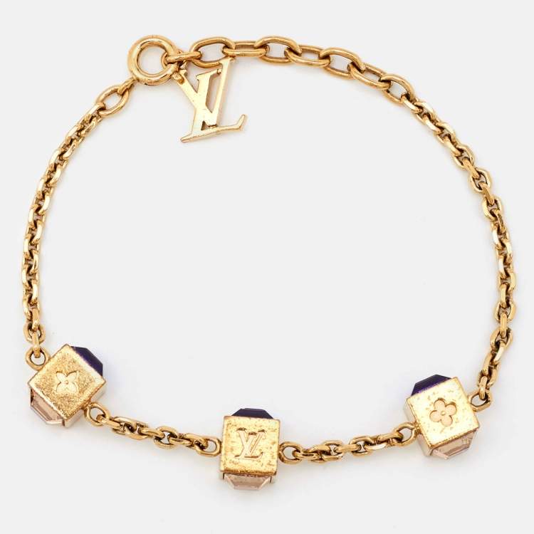 Pre Owned Louis Vuitton Gamble Crystal Gold Tone Bracelet