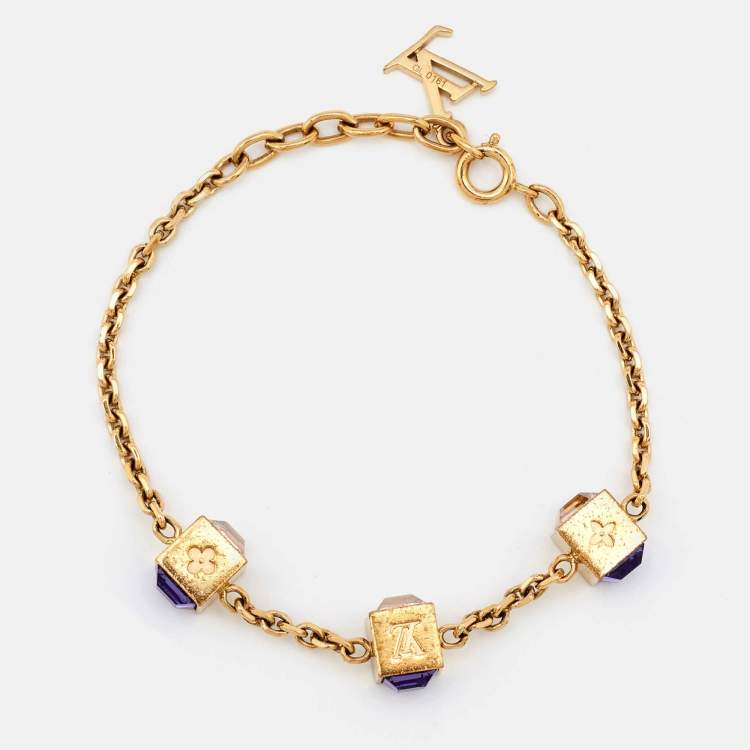 Pre Owned Louis Vuitton Gamble Crystal Gold Tone Bracelet