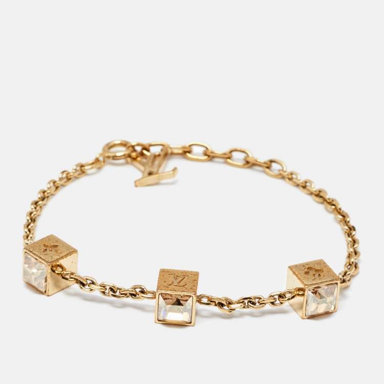 Pre Owned Louis Vuitton Gamble Crystal Gold Tone Bracelet