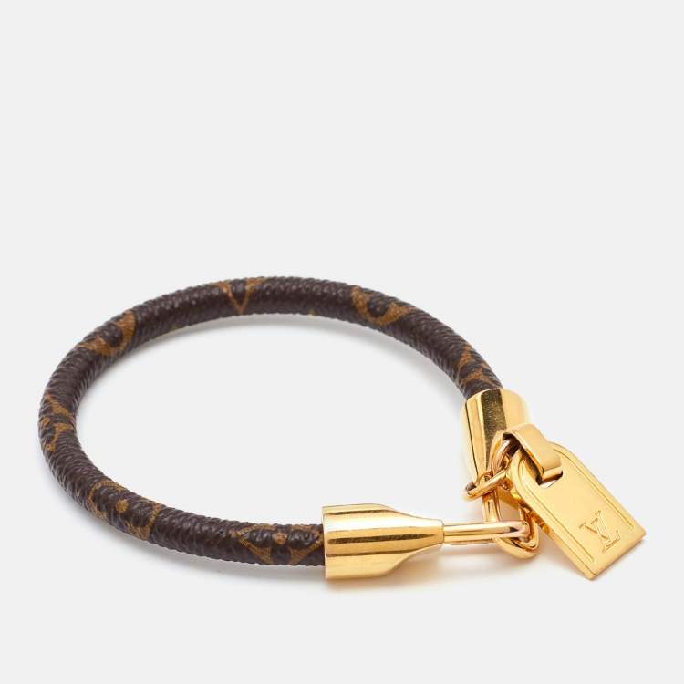 Pre Owned Louis Vuitton Monogram Luck It Brown Canvas Gold Tone Charm Bracelet