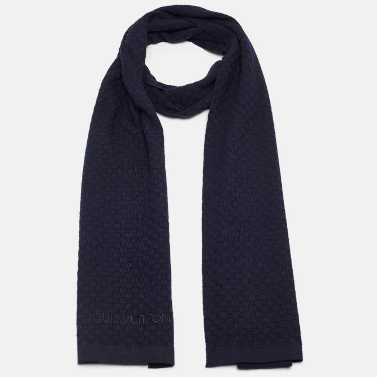 Pre Owned Louis Vuitton Navy Blue Damier  Patterned Cotton Blend Stole 