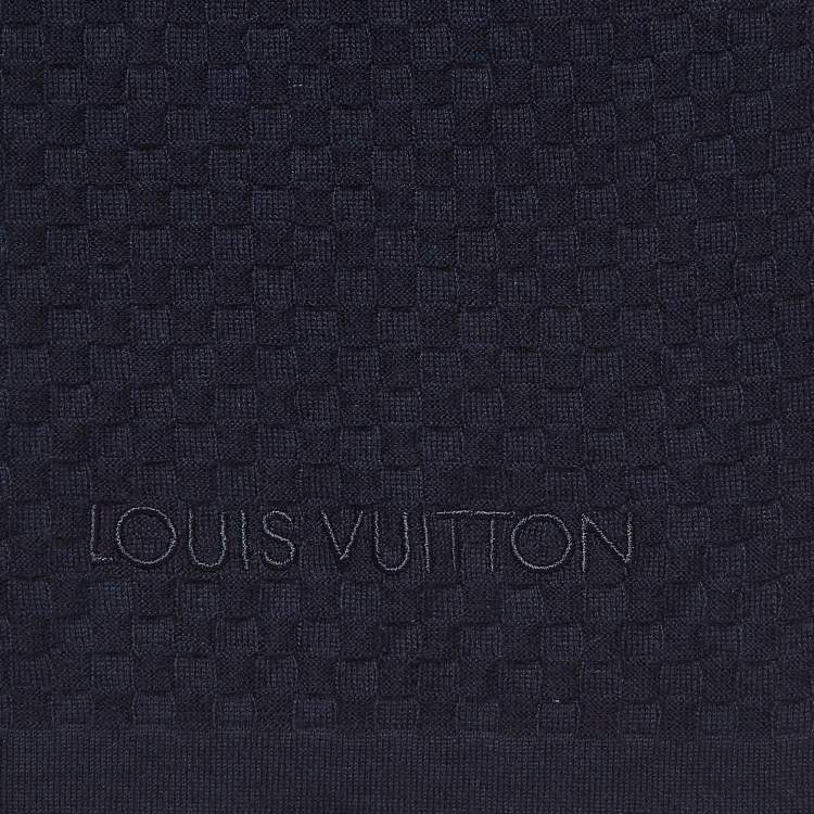 Pre Owned Louis Vuitton Navy Blue Damier  Patterned Cotton Blend Stole 