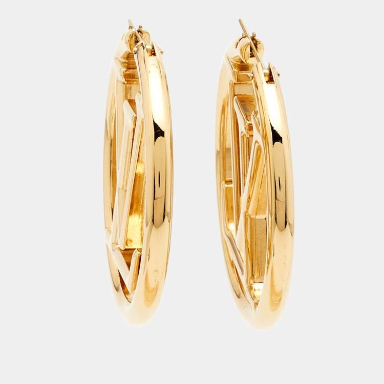 Pre Owned Louis Vuitton Louise Hoop Gold Tone Earrings