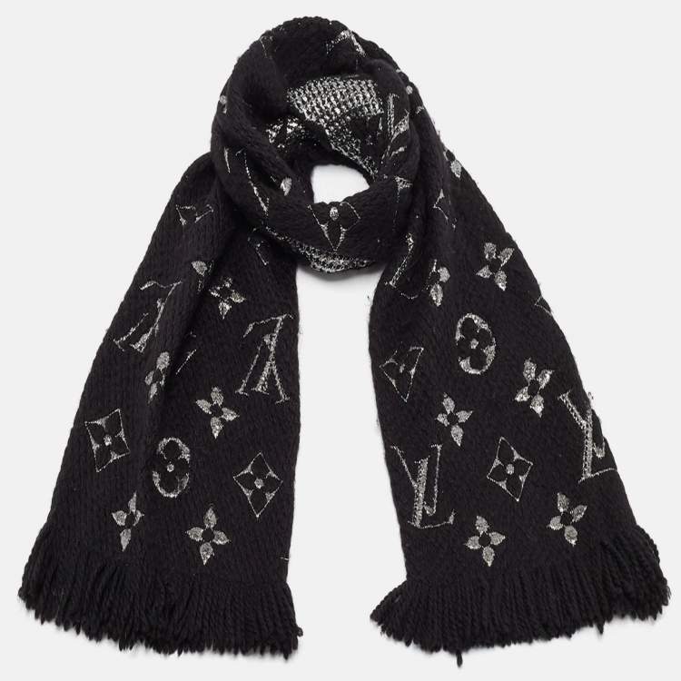 Pre Owned Louis Vuitton Black Logomania Shine Wool Scarf