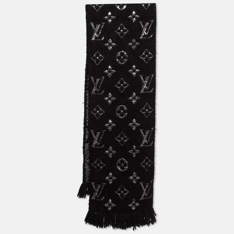Pre Owned Louis Vuitton Black Logomania Shine Wool Scarf