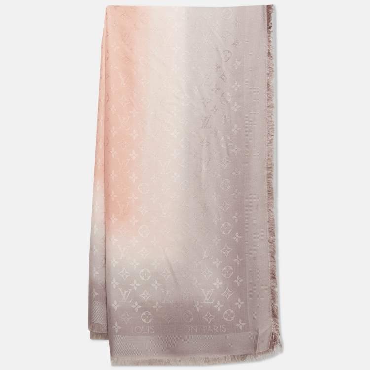 Pre Owned Louis Vuitton Pink Blurrygram Monogram Wool Blend Scarf 