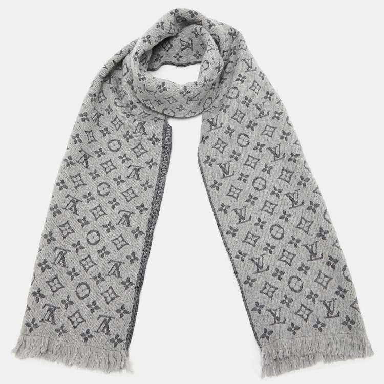 Pre Owned Louis Vuitton Grey Monogram Jacquard Wool Classic Scarf