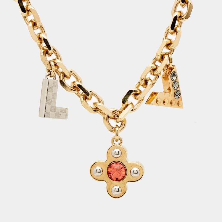 Pre Owned Louis Vuitton Love Letters Timeless Crystals Two Tone Bracelet