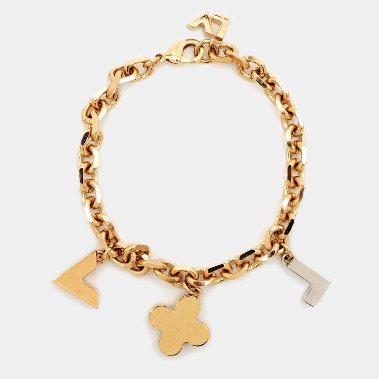 Pre Owned Louis Vuitton Love Letters Timeless Crystals Two Tone Bracelet
