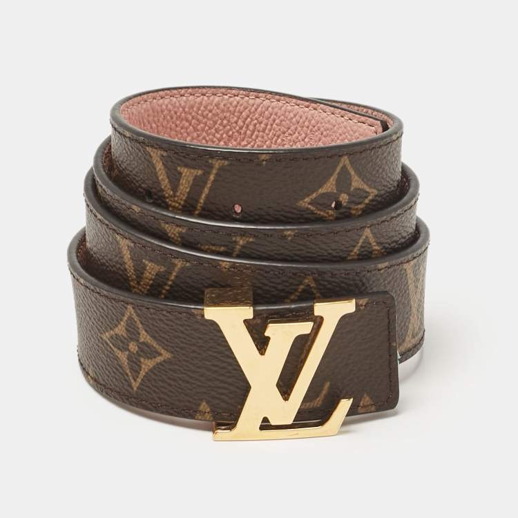 Pre Owned Louis Vuitton Rose Poudre Leather and Monogram Canvas LV Initiales Reversible Belt 80 CM