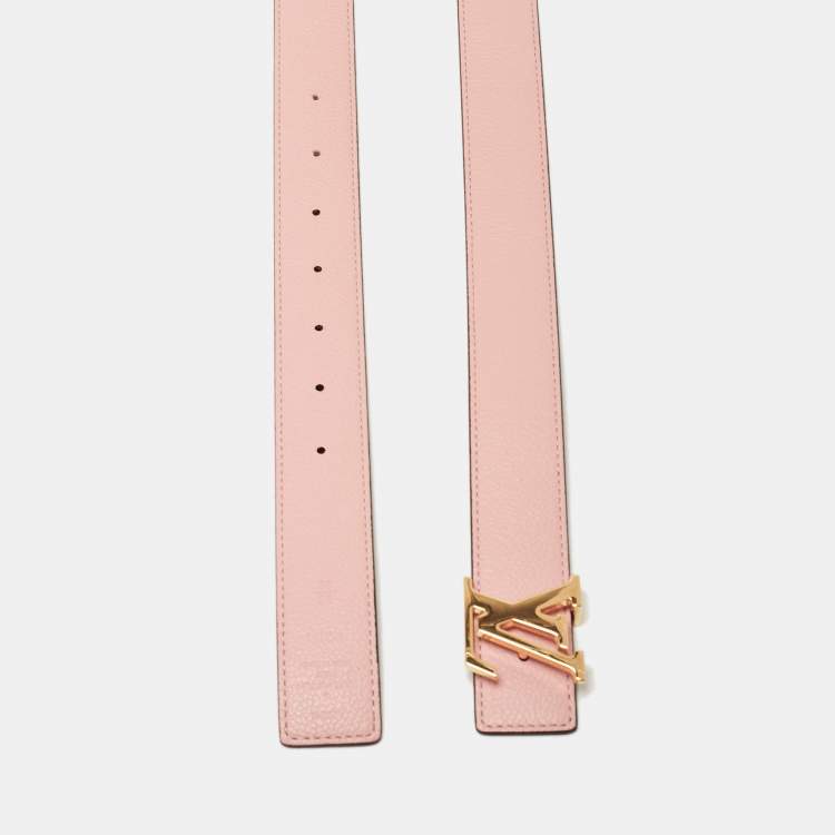 Pre Owned Louis Vuitton Rose Poudre Leather and Monogram Canvas LV Initiales Reversible Belt 80 CM