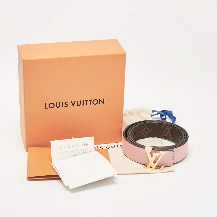 Pre Owned Louis Vuitton Rose Poudre Leather and Monogram Canvas LV Initiales Reversible Belt 80 CM