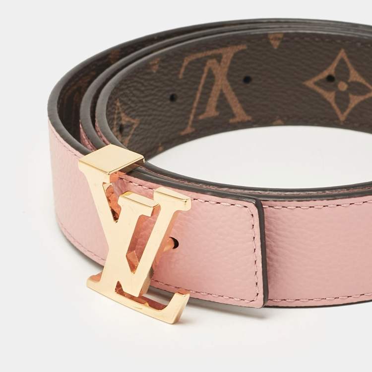 Pre Owned Louis Vuitton Rose Poudre Leather and Monogram Canvas LV Initiales Reversible Belt 80 CM