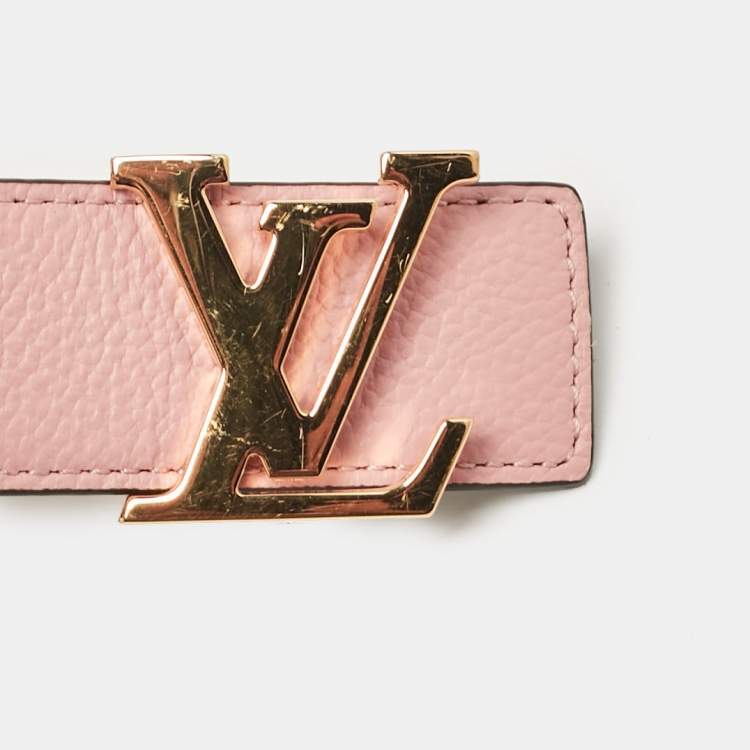 Pre Owned Louis Vuitton Rose Poudre Leather and Monogram Canvas LV Initiales Reversible Belt 80 CM