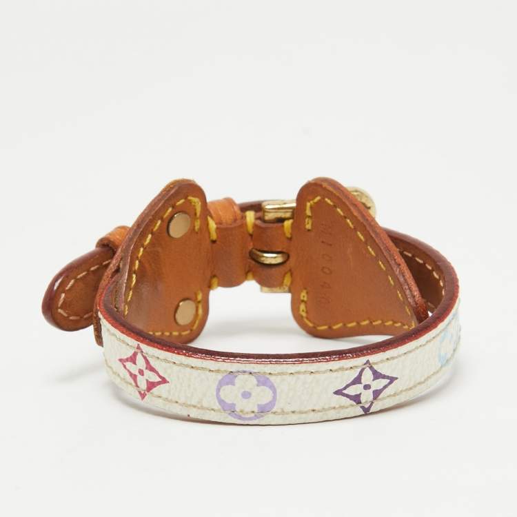 Pre Owned Louis Vuitton Theda Monogram Canvas Leather Gold Tone Bracelet