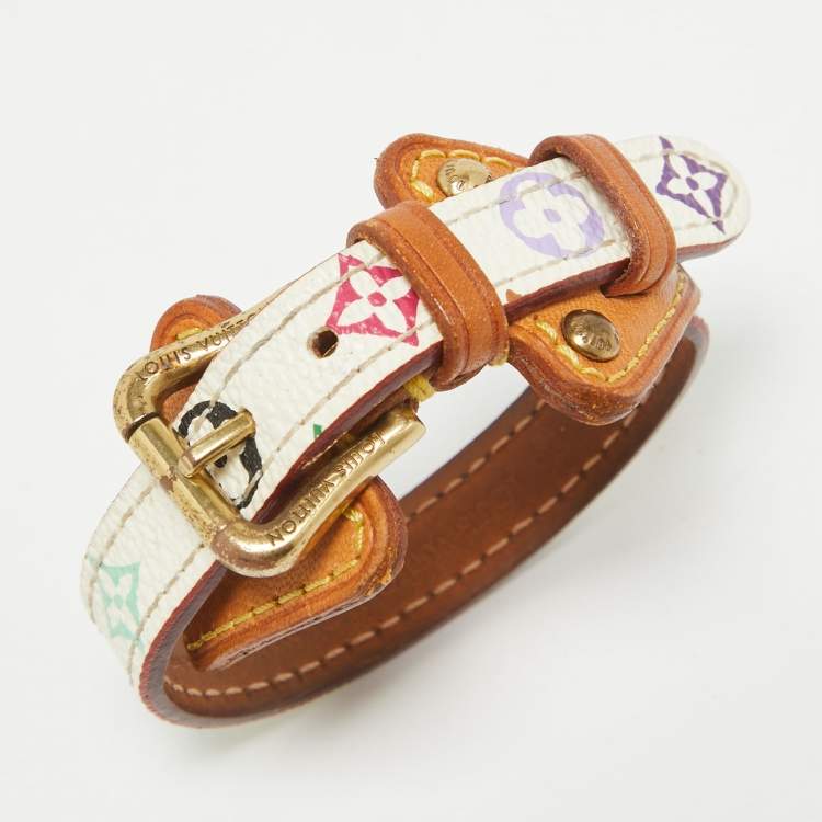 Pre Owned Louis Vuitton Theda Monogram Canvas Leather Gold Tone Bracelet