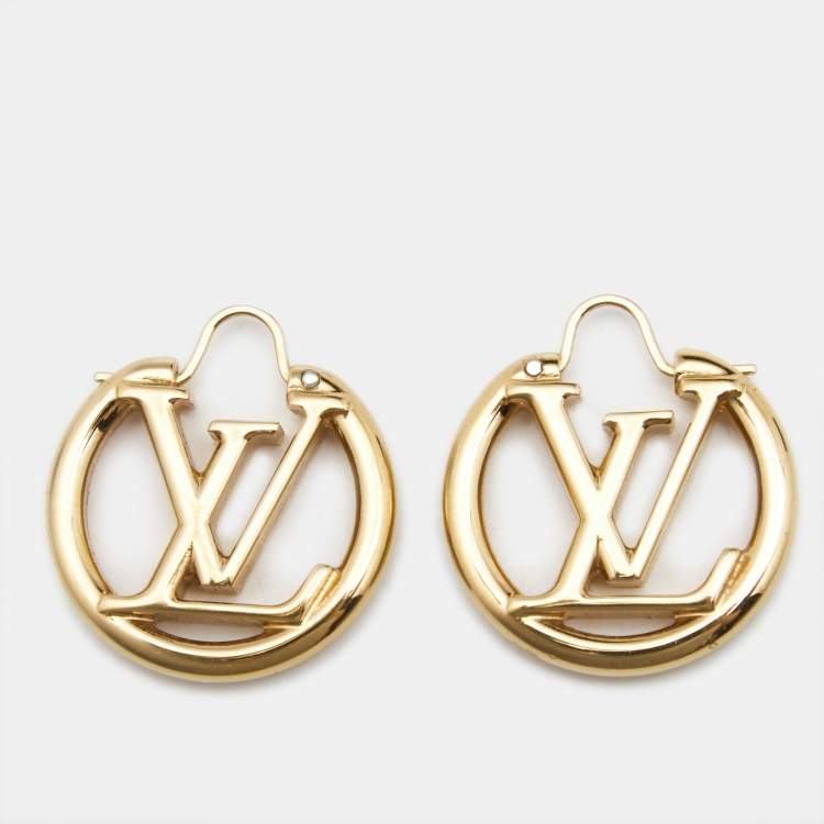 Pre Owned Louis Vuitton Icon Louise Gold Tone Hoop Earrings