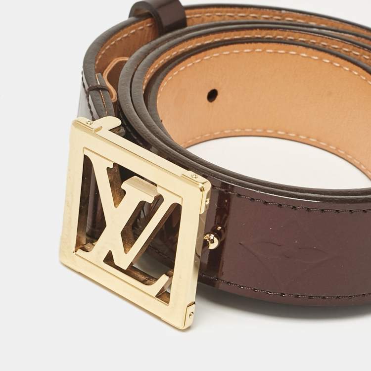 Pre Owned Louis Vuitton Amarante Monogram Vernis LV Frame Belt 90 CM