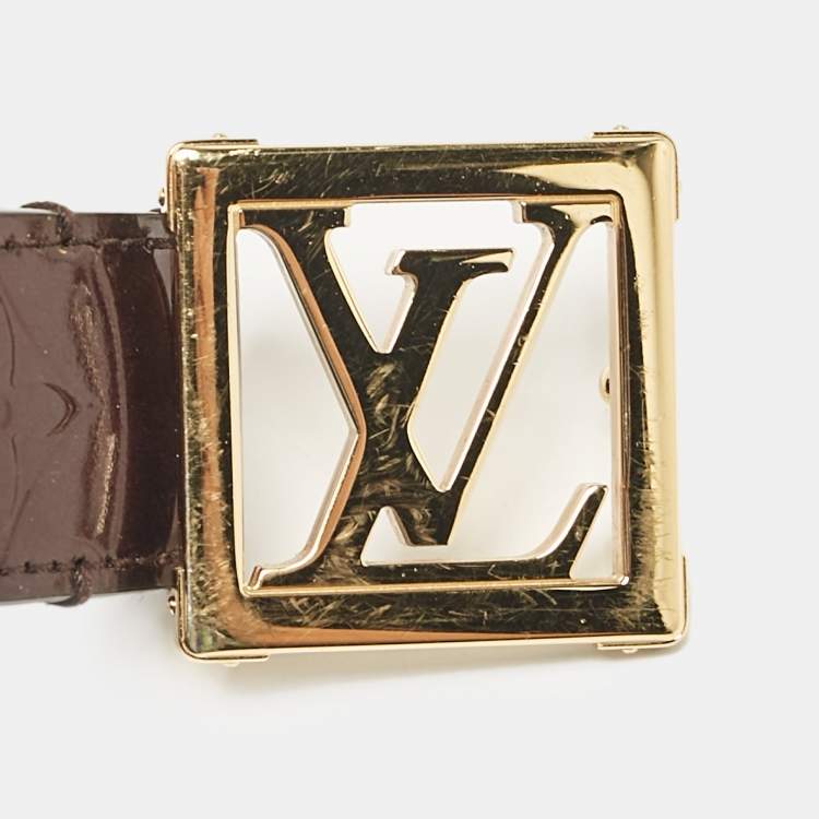 Pre Owned Louis Vuitton Amarante Monogram Vernis LV Frame Belt 90 CM