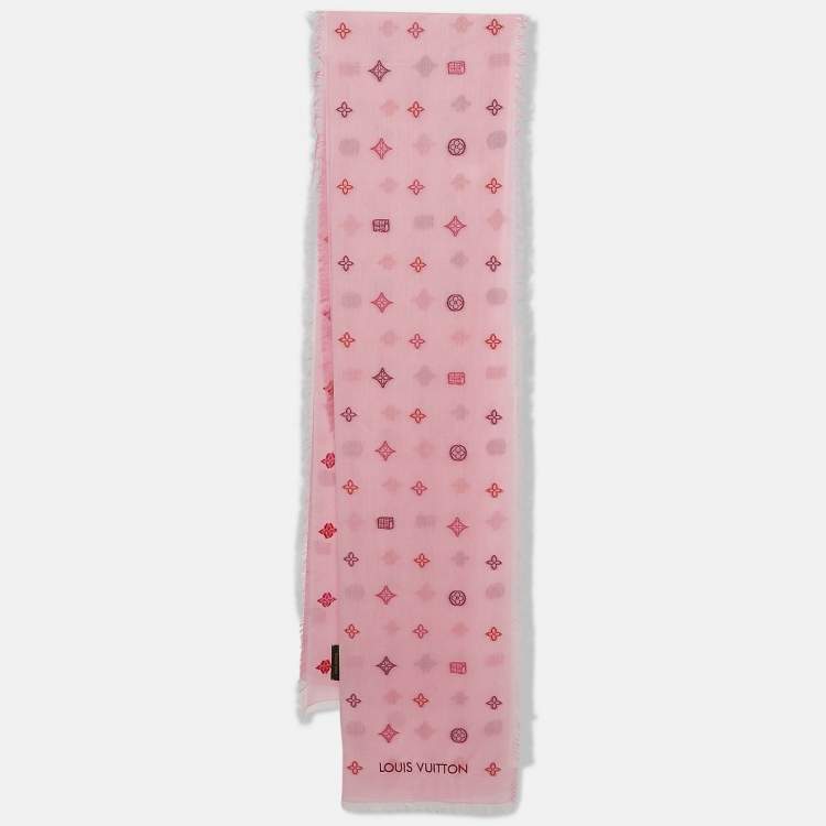 Pre Owned Louis Vuitton Pink LV Monogram Embroidered Cotton Stole