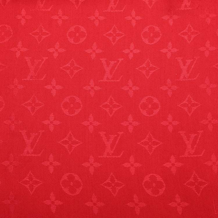 Pre Owned Louis Vuitton Red Monogram Silk and Wool Shawl
