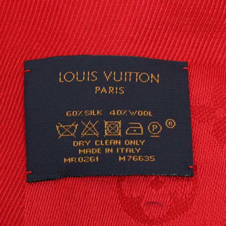 Pre Owned Louis Vuitton Red Monogram Silk and Wool Shawl