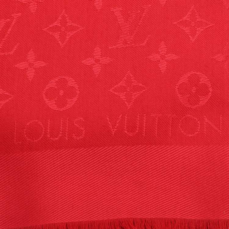 Pre Owned Louis Vuitton Red Monogram Silk and Wool Shawl