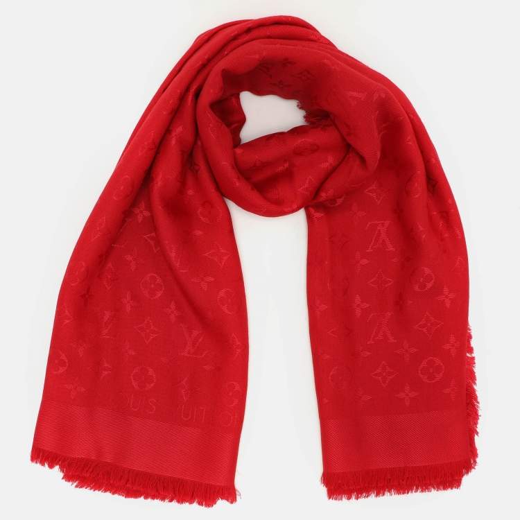 Pre Owned Louis Vuitton Red Monogram Silk and Wool Shawl