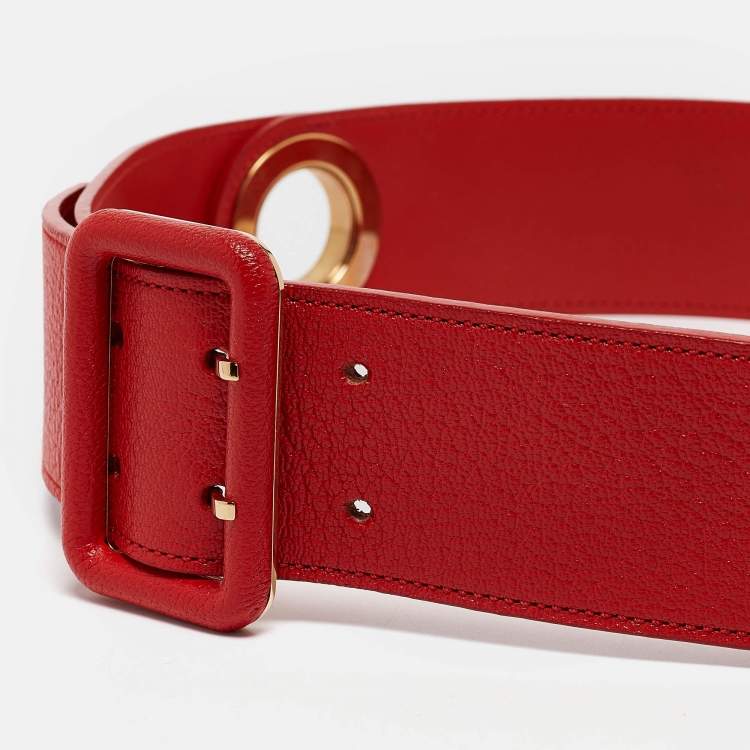 Pre Owned Louis Vuitton Red Leather Wide Buckle Belt 75CM