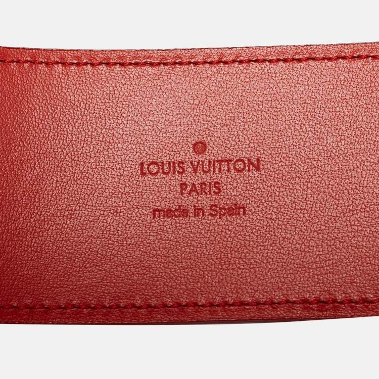 Pre Owned Louis Vuitton Red Leather Wide Buckle Belt 75CM