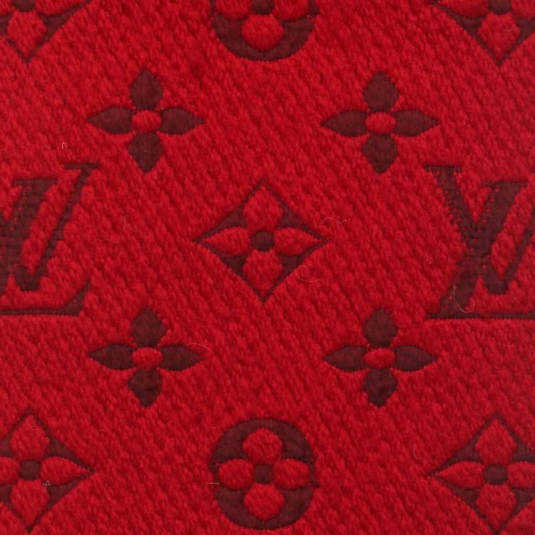Pre Owned Louis Vuitton Red Wool Silk Logomania Scarf