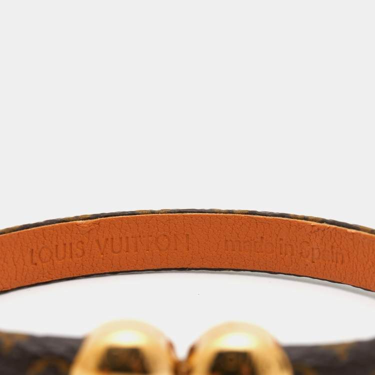 Pre Owned Louis Vuitton Monogram Brown Leather Gold Tone Bracelet