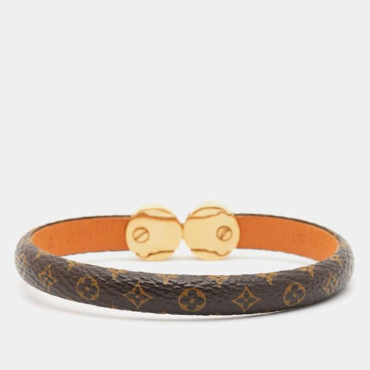 Pre Owned Louis Vuitton Monogram Brown Leather Gold Tone Bracelet