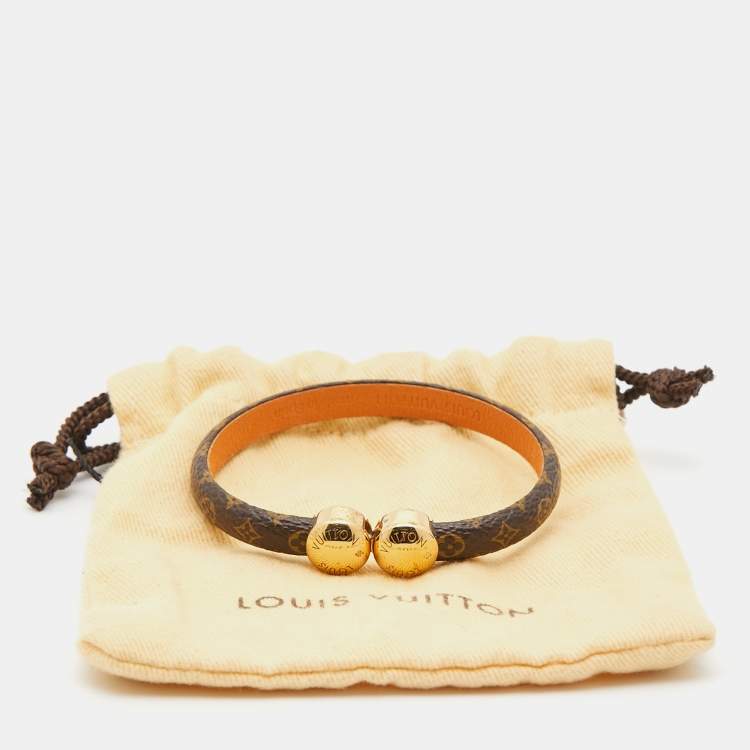 Pre Owned Louis Vuitton Monogram Brown Leather Gold Tone Bracelet