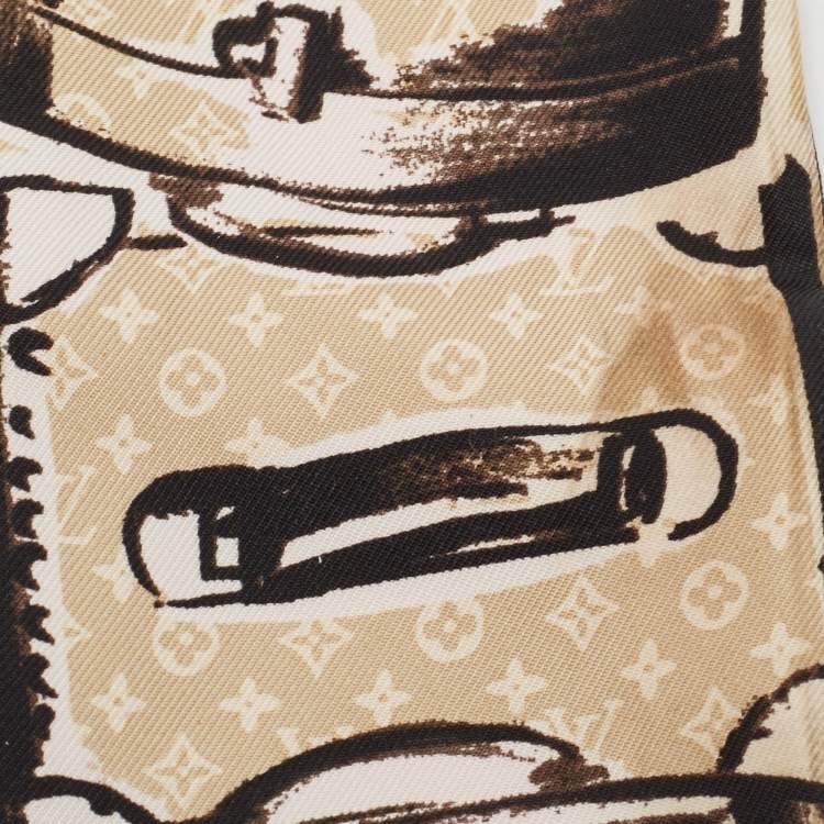 Pre Owned Louis Vuitton Red Monogram Trunks Print Silk Bandeau Scarf