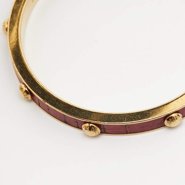 Pre Owned Louis Vuitton Gimme A Clue Red Leather Inlay Gold Tone Bangle Bracelet S