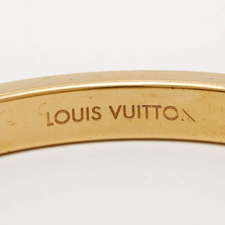 Pre Owned Louis Vuitton Gimme A Clue Red Leather Inlay Gold Tone Bangle Bracelet S