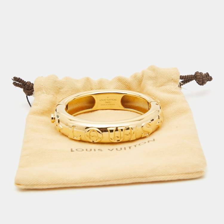 Pre Owned Louis Vuitton Family Debossed Signature Gold Tone Bracelet