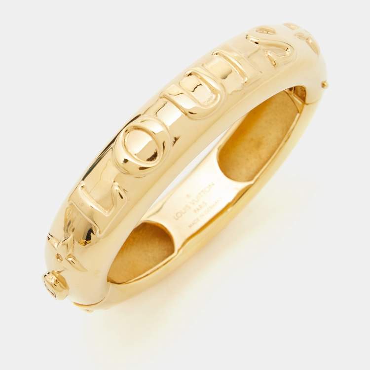 Pre Owned Louis Vuitton Family Debossed Signature Gold Tone Bracelet