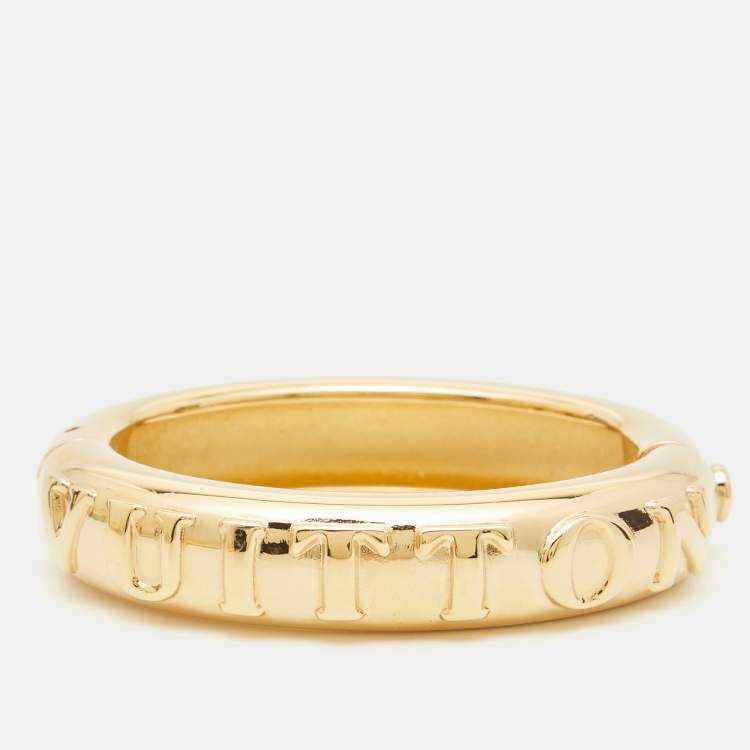 Pre Owned Louis Vuitton Family Debossed Signature Gold Tone Bracelet