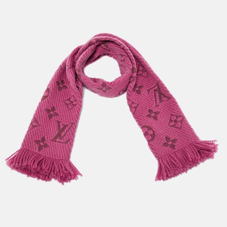 Pre Owned Louis Vuitton Pink Logomania Wool & Silk Scarf