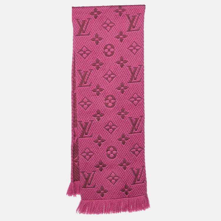 Pre Owned Louis Vuitton Pink Logomania Wool & Silk Scarf