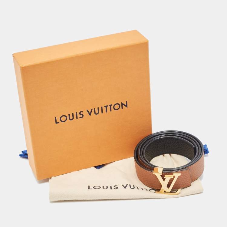 Pre Owned Louis Vuitton Black/Brown Leather LV Initiales Reversible Belt 80 CM