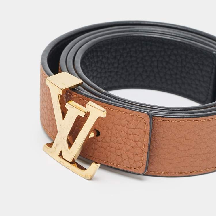 Pre Owned Louis Vuitton Black/Brown Leather LV Initiales Reversible Belt 80 CM