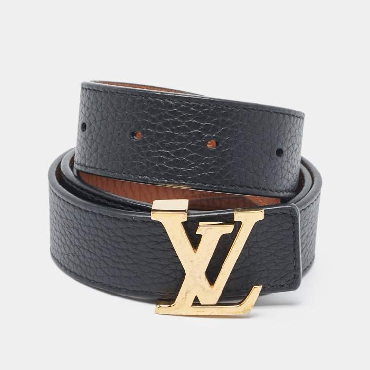 Pre Owned Louis Vuitton Black/Brown Leather LV Initiales Reversible Belt 80 CM