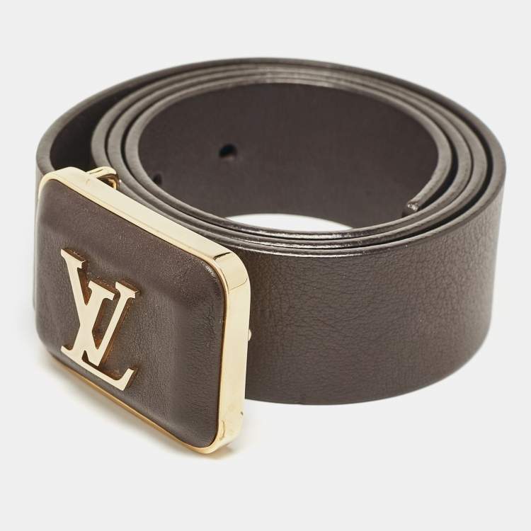 Pre Owned Louis Vuitton Brown Leather Buckle Belt 85 CM