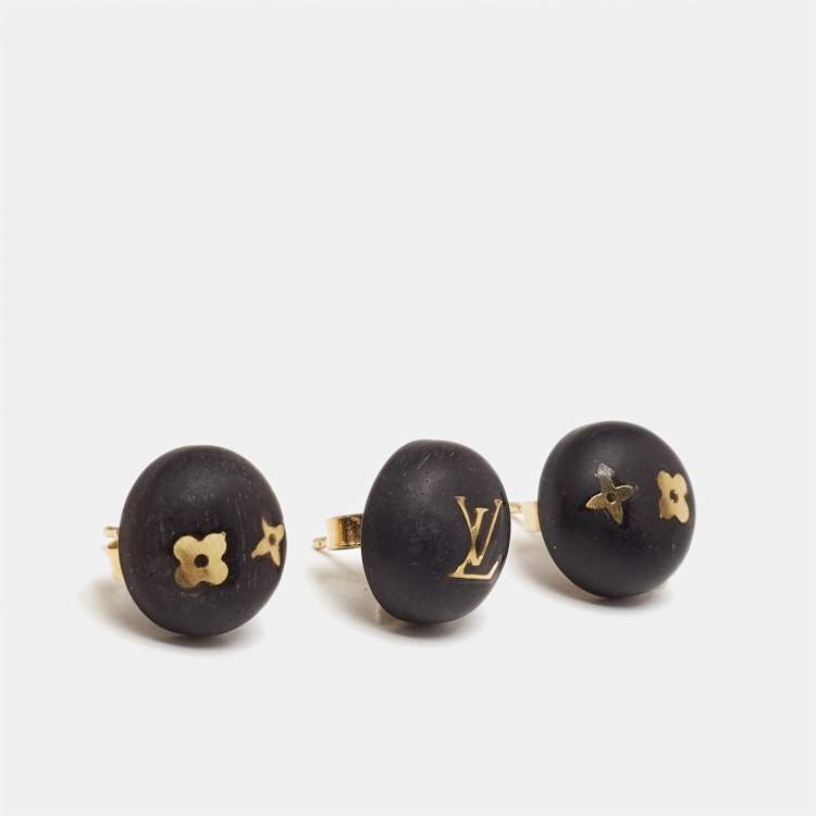 Pre Owned Louis Vuitton Silvania Tigerwood Monogram Set of 3 Stud Earrings