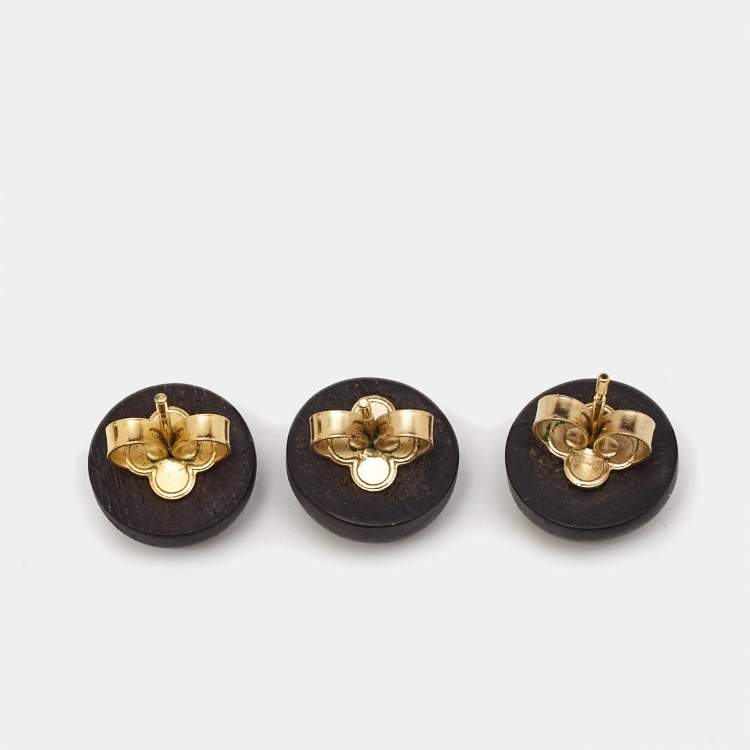 Pre Owned Louis Vuitton Silvania Tigerwood Monogram Set of 3 Stud Earrings